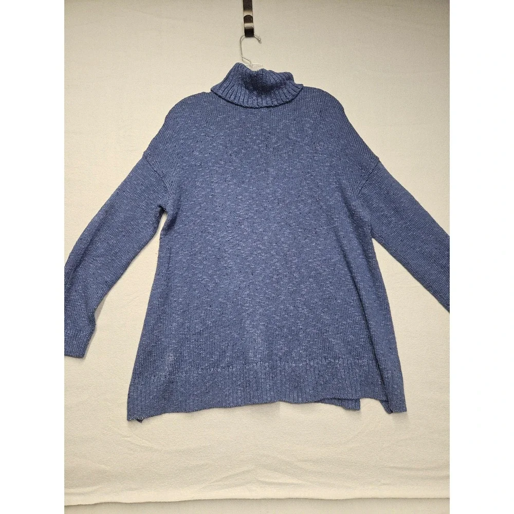 J. Jill Womens Blue Marl Turtleneck Oversized Cotton Blend Sweater XS SSW254071
